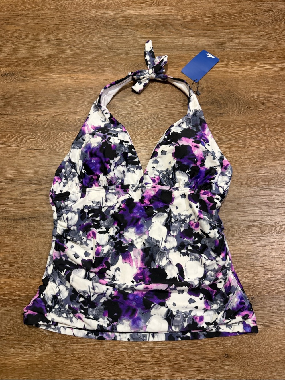Hilor Floral Halter Tankini Swim Top Purple Black Floral NWT Size US 12 - Picture 2 of 7